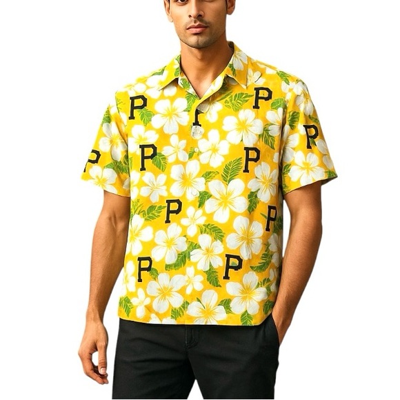Pirates Logo Hawaiian Short Sleeve Button Down XL - Picture 1 of 5